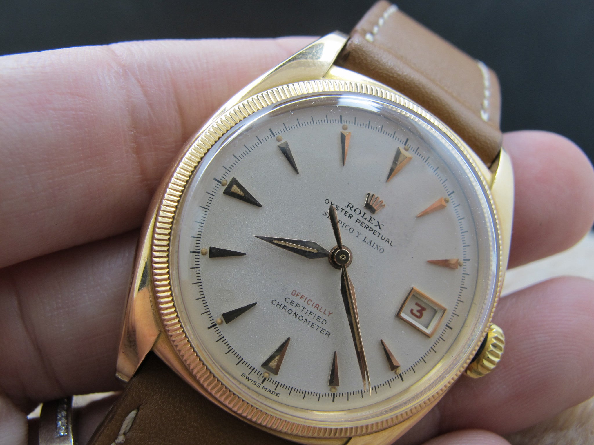 1952 Rolex OYSTER PERPETUAL 6105 18K Pink Gold BIG Bubbleback | Alex ...