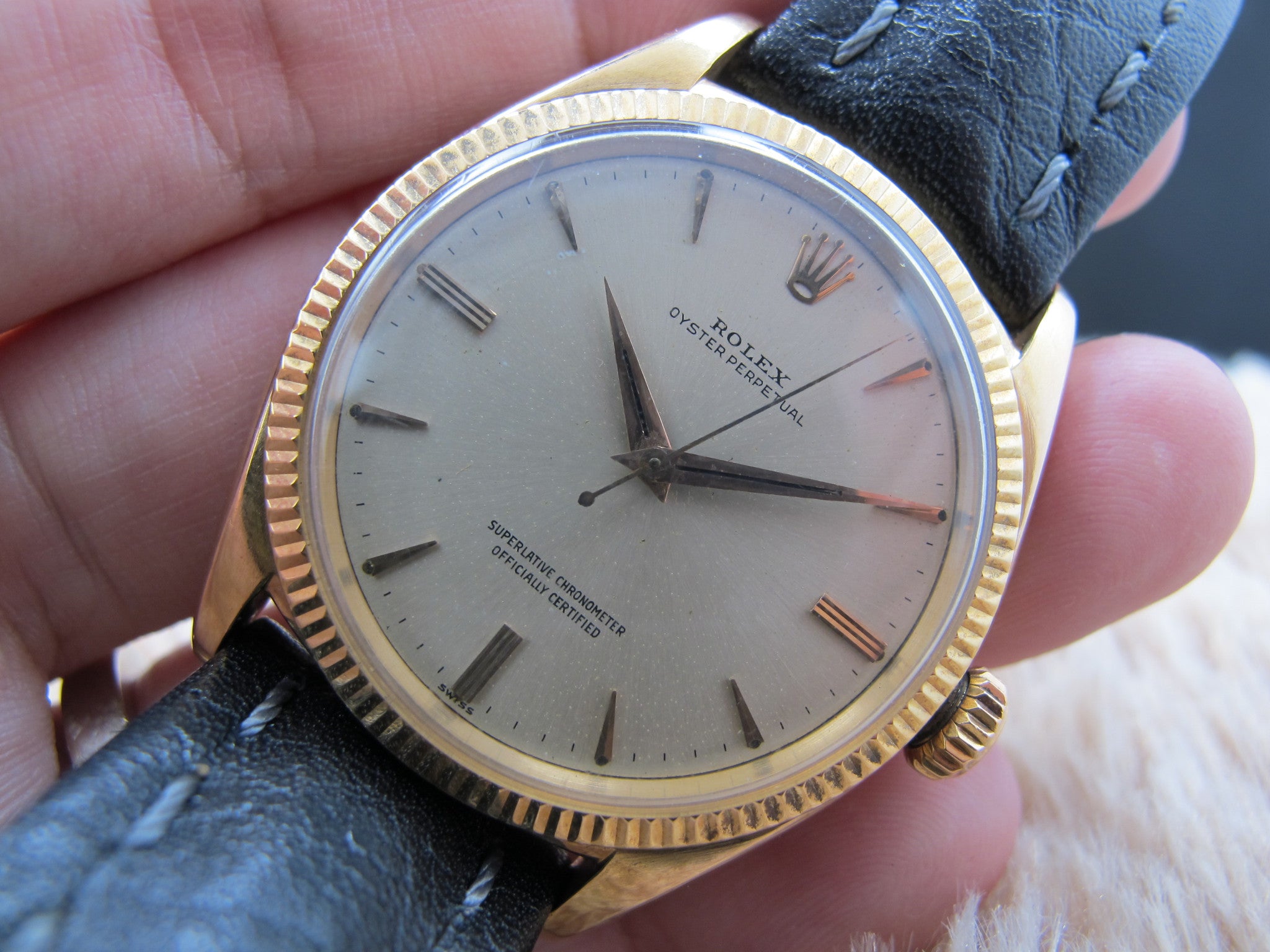 1959 Rolex OYSTER PERPETUAL 1013 18K Pink Gold (36mm) | Alex Pig Timepieces