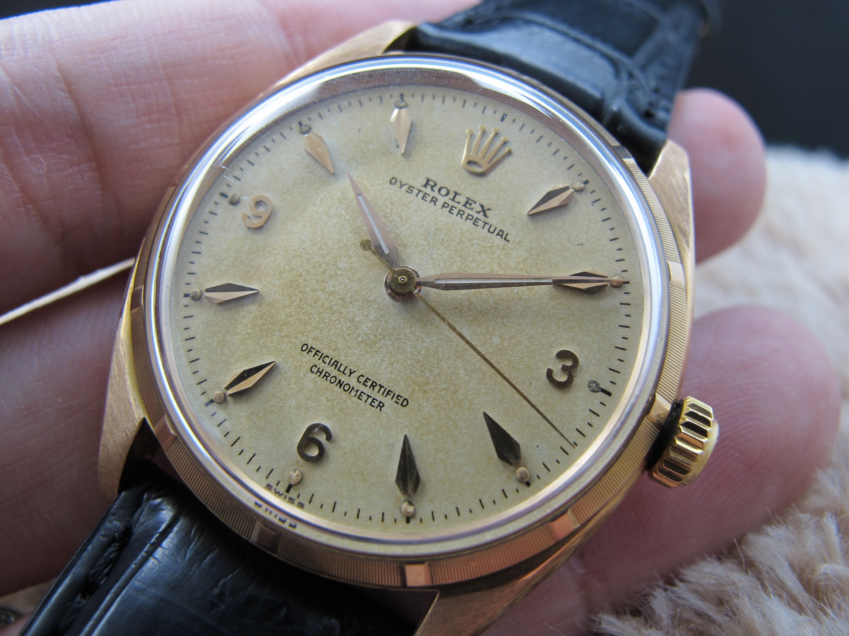 1955 Rolex OYSTER PERPETUAL 6565 18K ROSE GOLD Original Explorer Dial ...