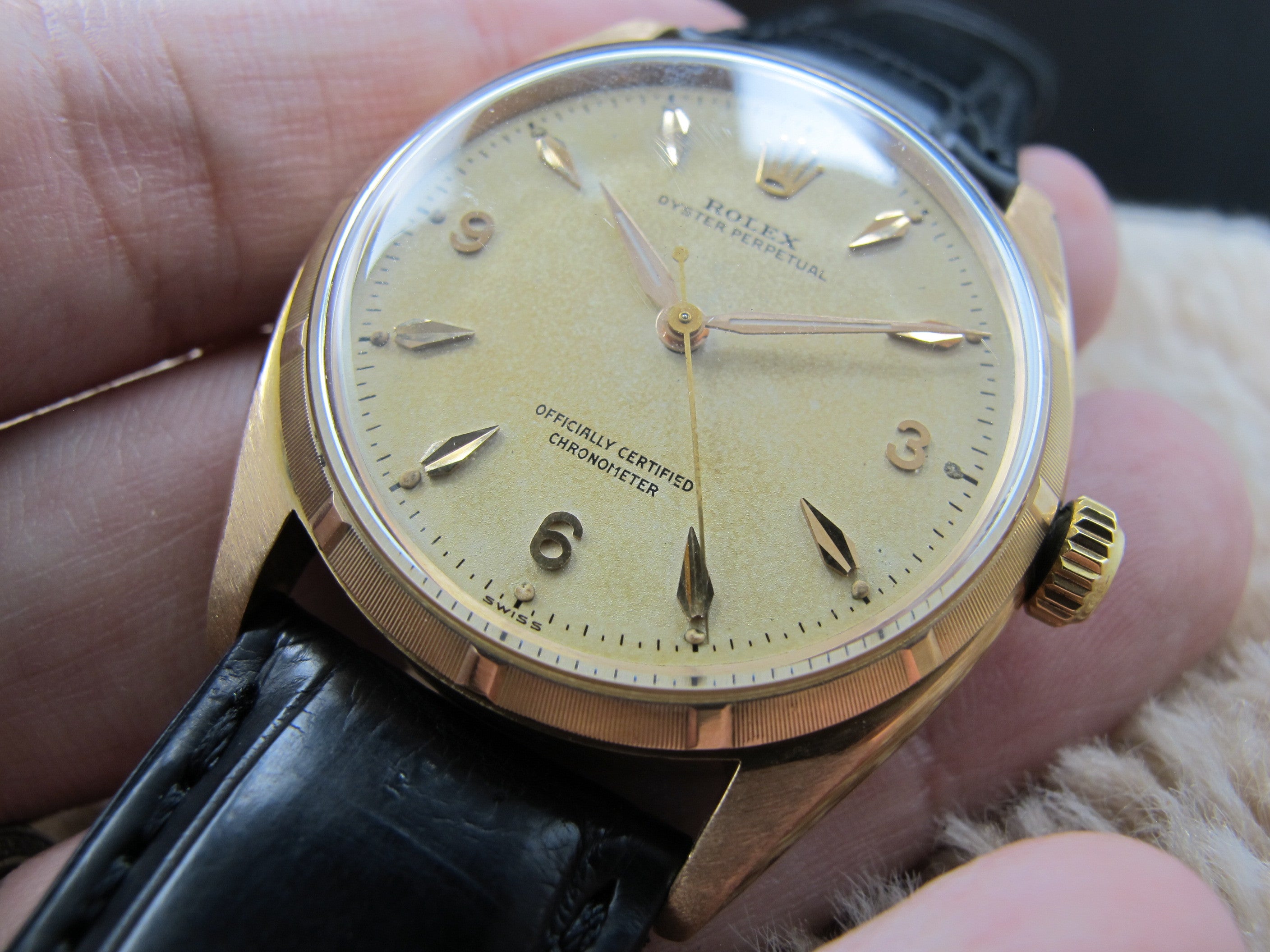 1955 Rolex OYSTER PERPETUAL 6565 18K ROSE GOLD Original Explorer Dial ...