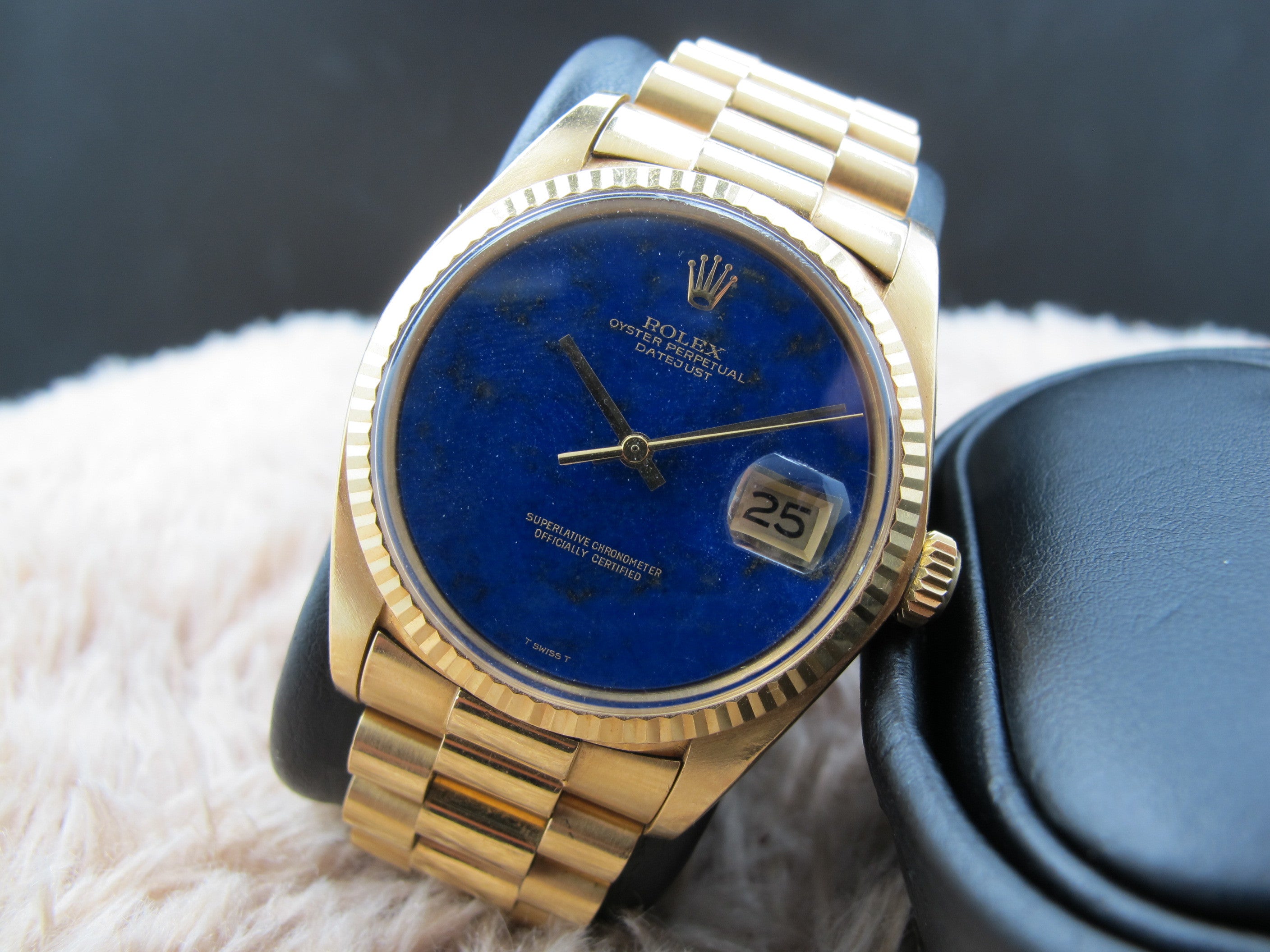 [1974] Rolex DATEJUST 1601 18K YG with Original Lapis Dial with Presid ...