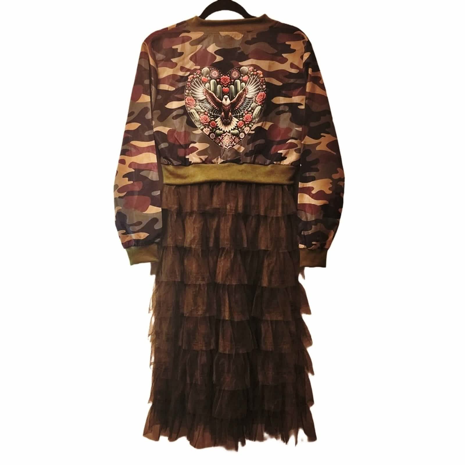 Custom Peace Heart Zip Camo Bomber Jacket/Duster, Size M