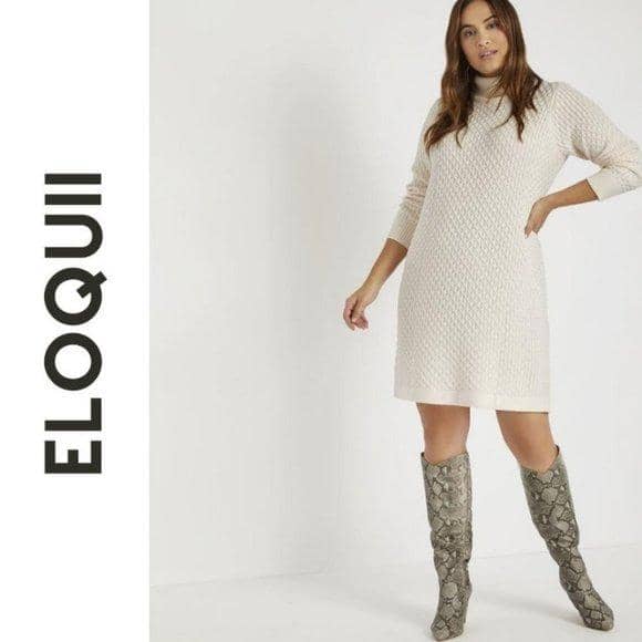 ELOQUII PLUS SIZE Turtleneck Sweater Dress in Ivory Dresses Eloquii 