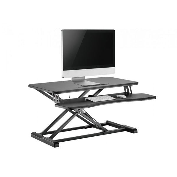 VIVO Estante ergonómico grande de escritorio negro de 40 pulgadas, soporte  para monitor de computadora doble y elevador para laptop, organizador de