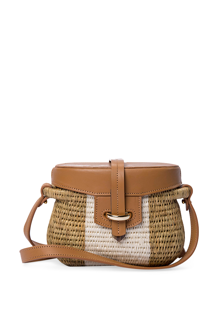 Jabu Woven Grass & Leather Basket Bag In Tan & Natural | BEUNICA