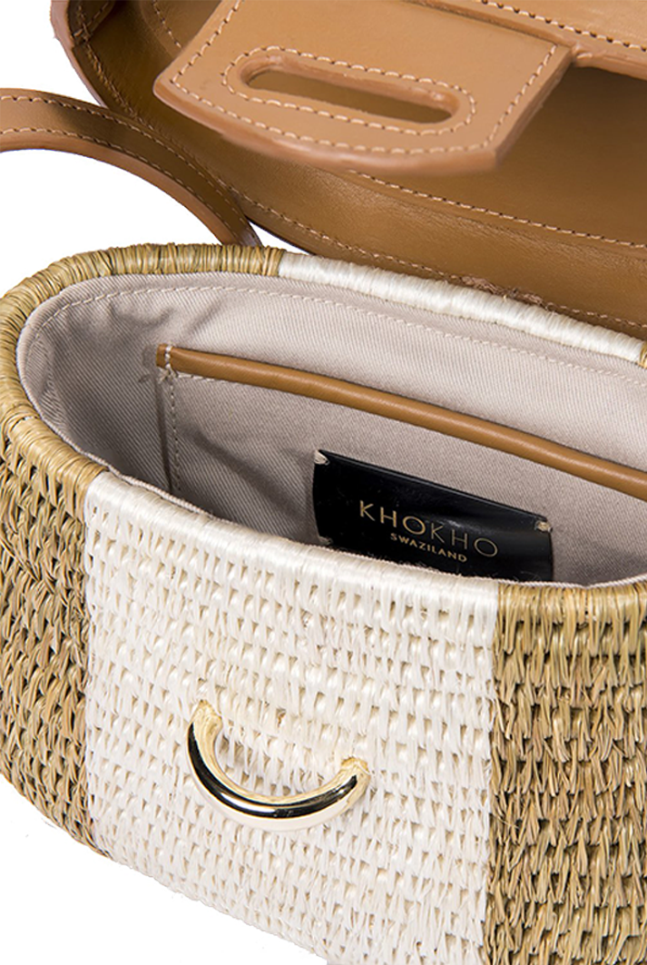 Jabu Woven Grass & Leather Basket Bag In Tan & Natural | BEUNICA
