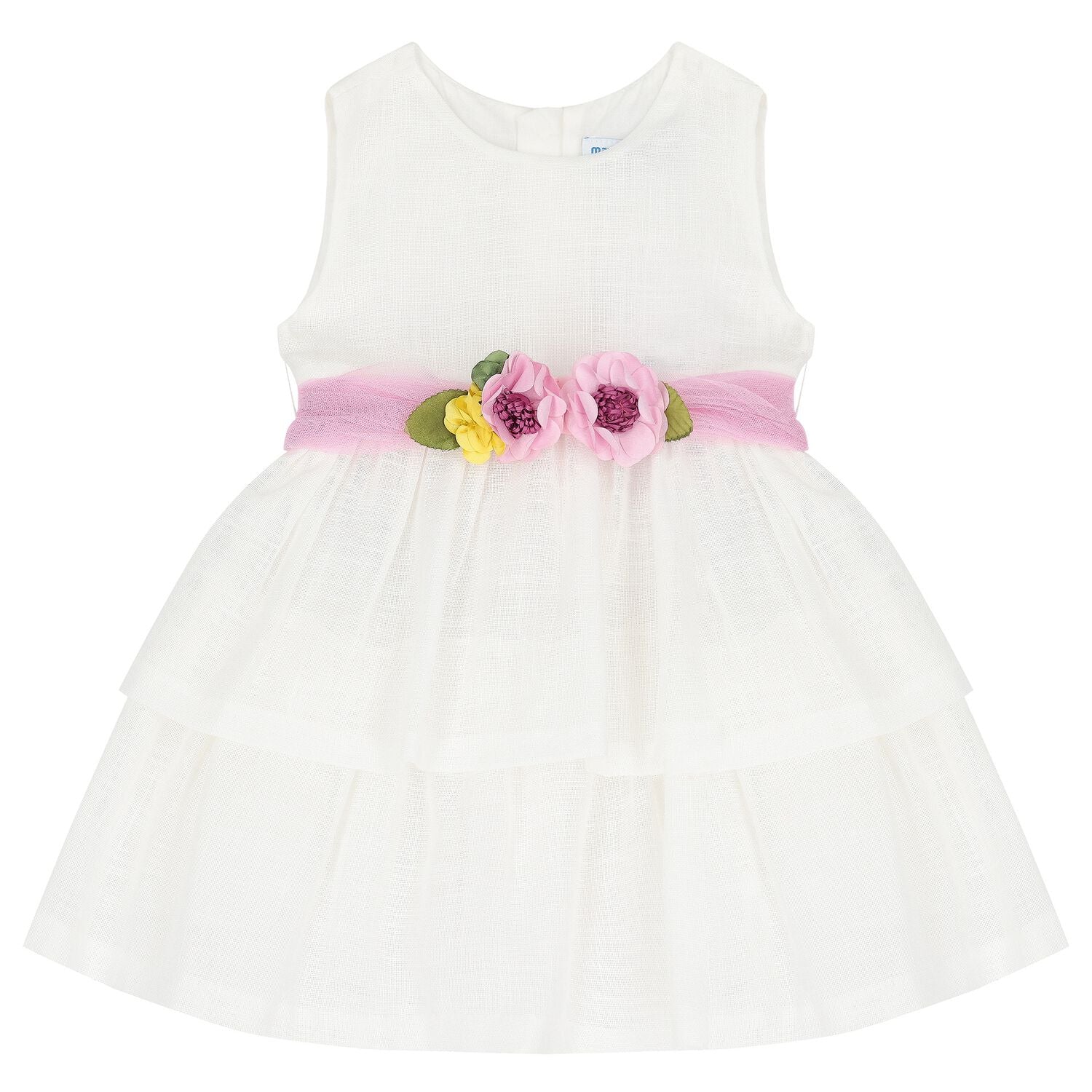 White Dress with floral sash - Sprout Boutique 