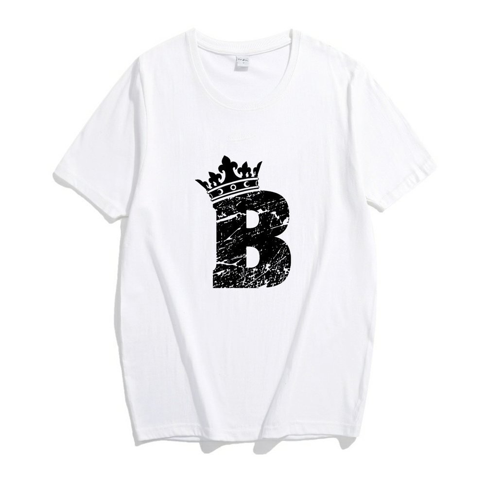 The First Letter "B" of  Woman's and Man's Name Cotton T-shirt Three Styles to Choose Female and Male summer Top Crew Neck Cotton T-SHIRT