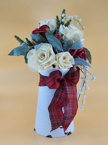 Red and White Wood Rose Christmas Arrangement