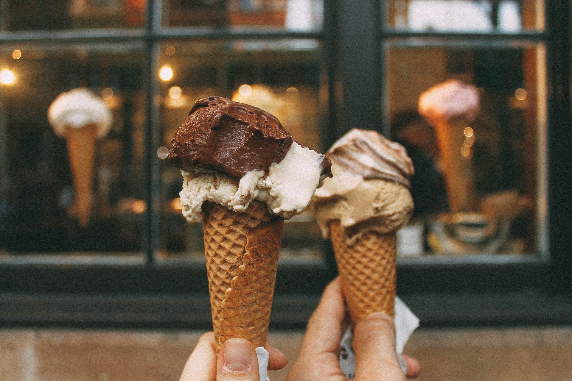 Hard serve ice cream in a cone