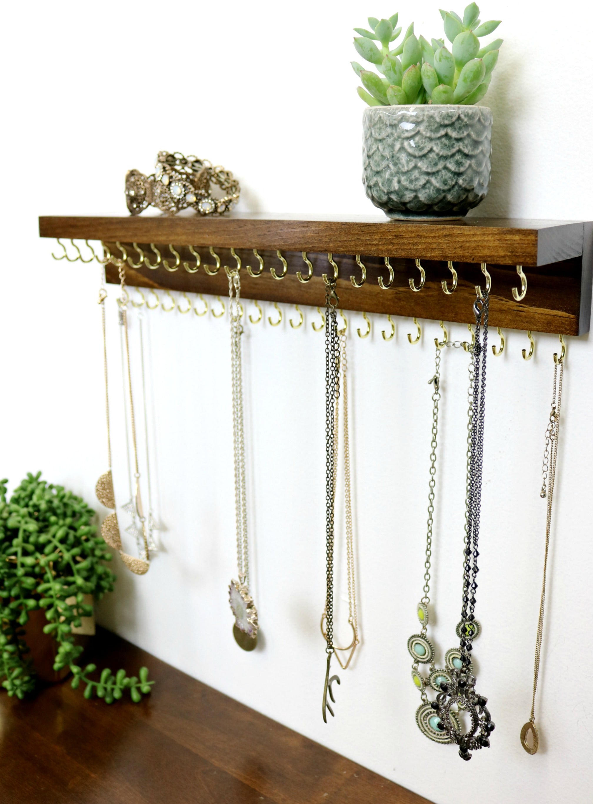 Jewelry Organizer With Shelf  Necklace Holder, Bracelet and Earring H –  The Knotted Wood