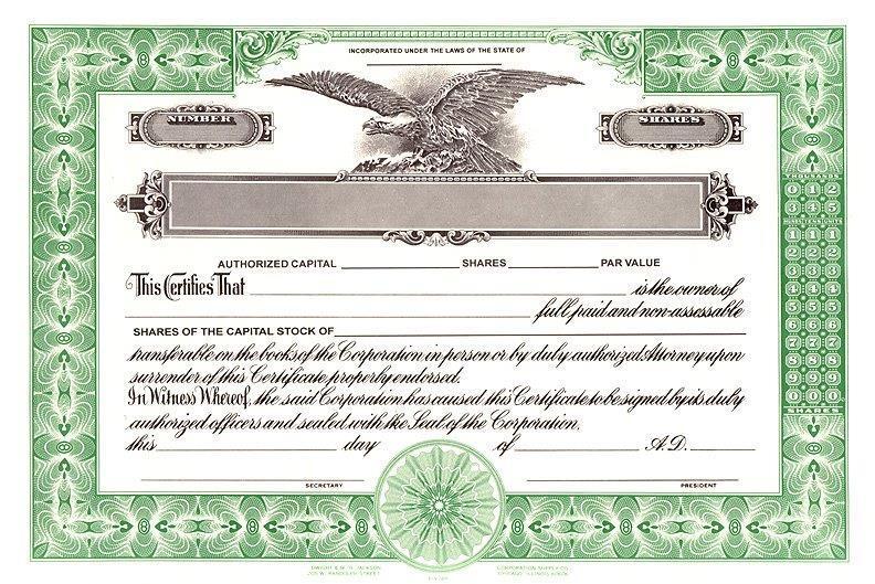 Stock Certificate Template