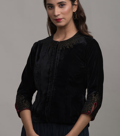 Black velvet embroidered blouse