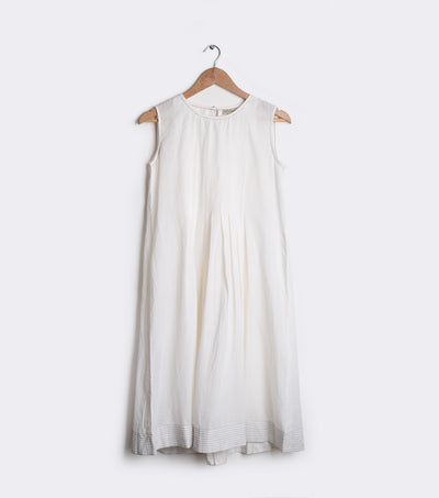 White Solid Pintuck Khadi Dress