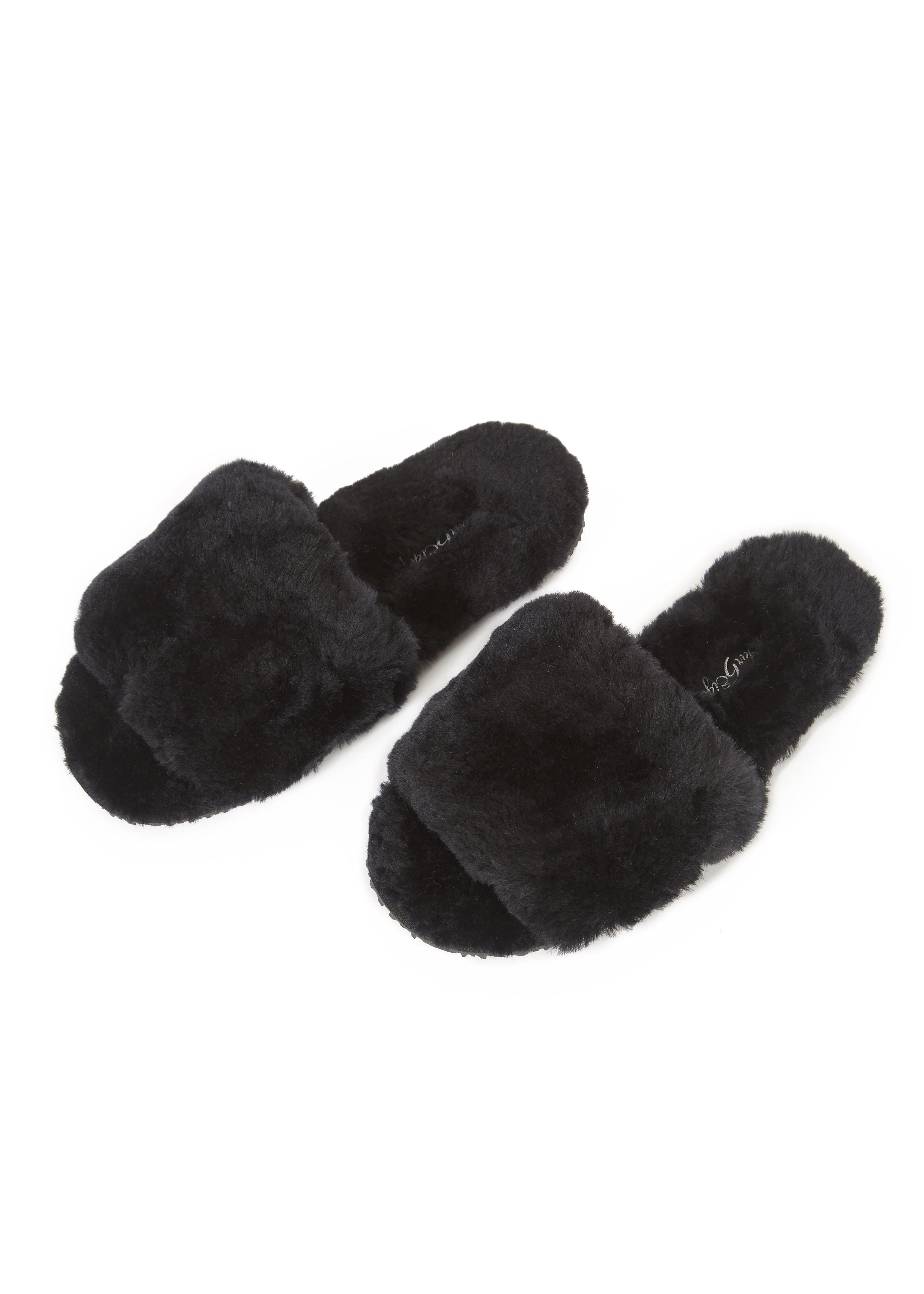 black sheepskin slippers