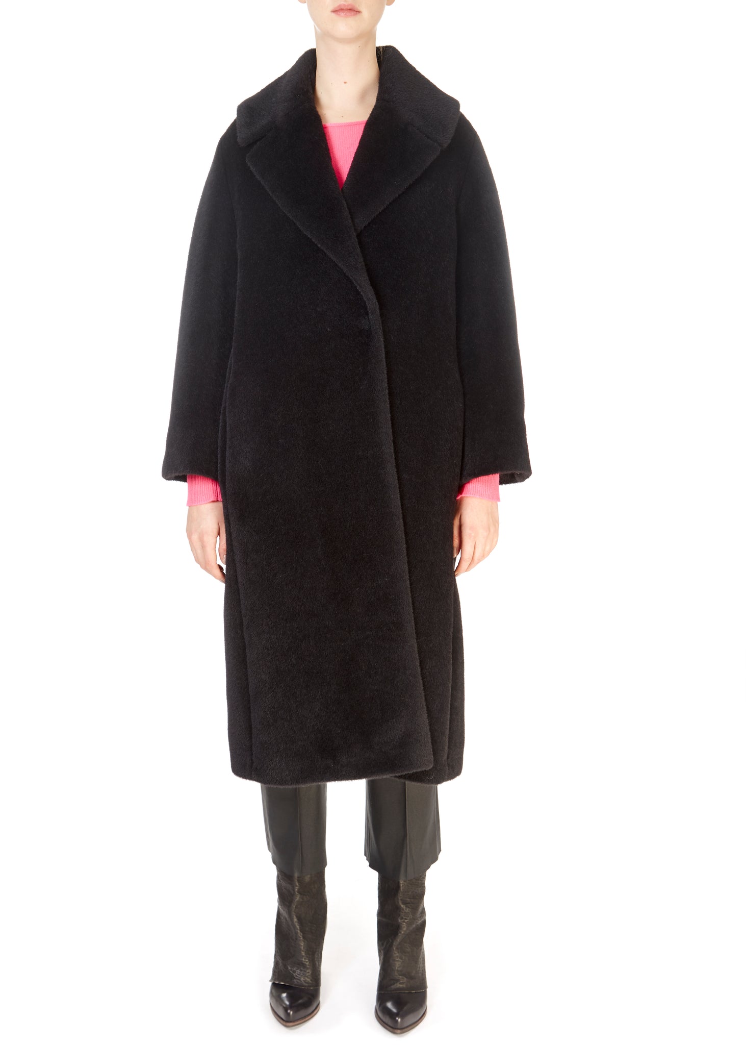 'Laumiere' Black Oversized Alpaca Coat - Jessimara
