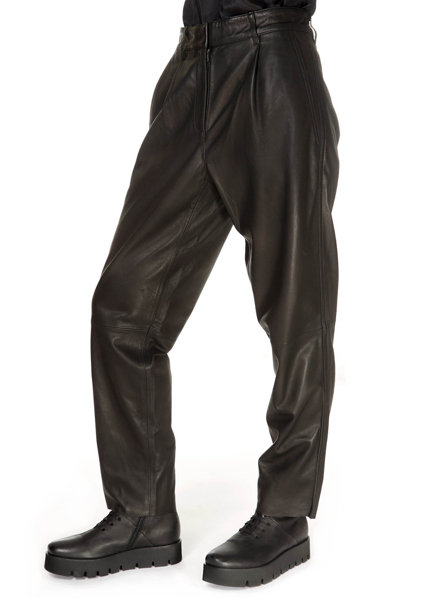 'Iris' Straight Leg Leather Trousers