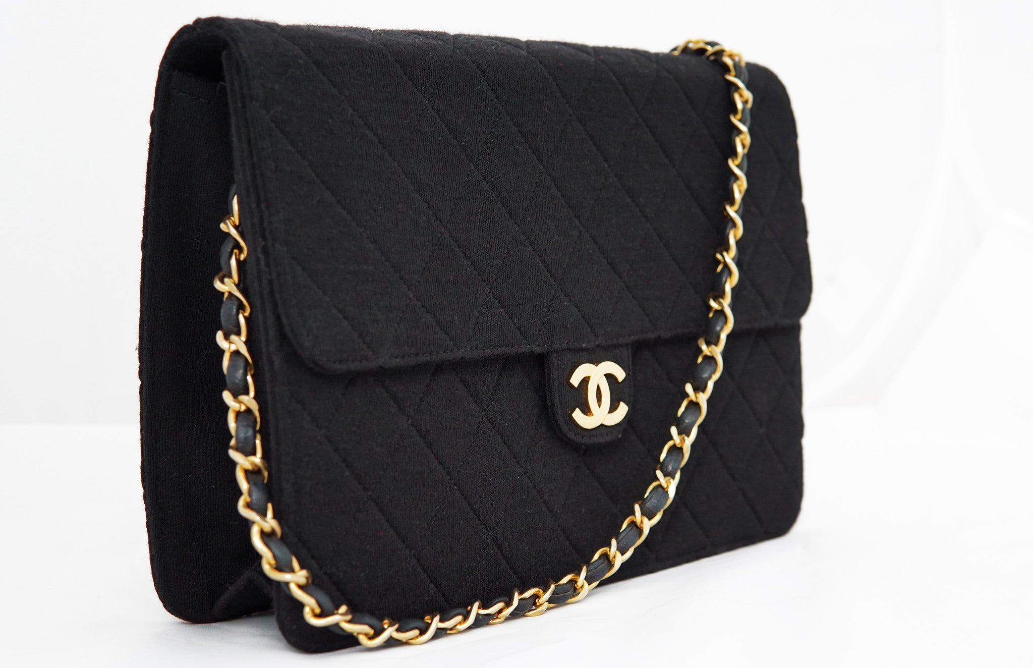 VINTAGE CHANEL 2.55 BAG - Classic Quilted Jersey in Black - Vintage District