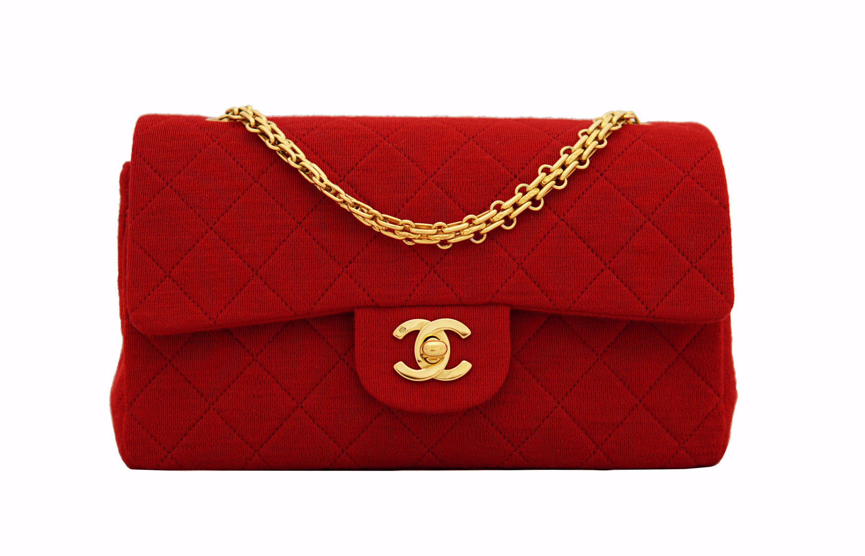 CHANEL VINTAGE BAG - Classic 2.55 Double Flap in Jersey Red - Vintage District