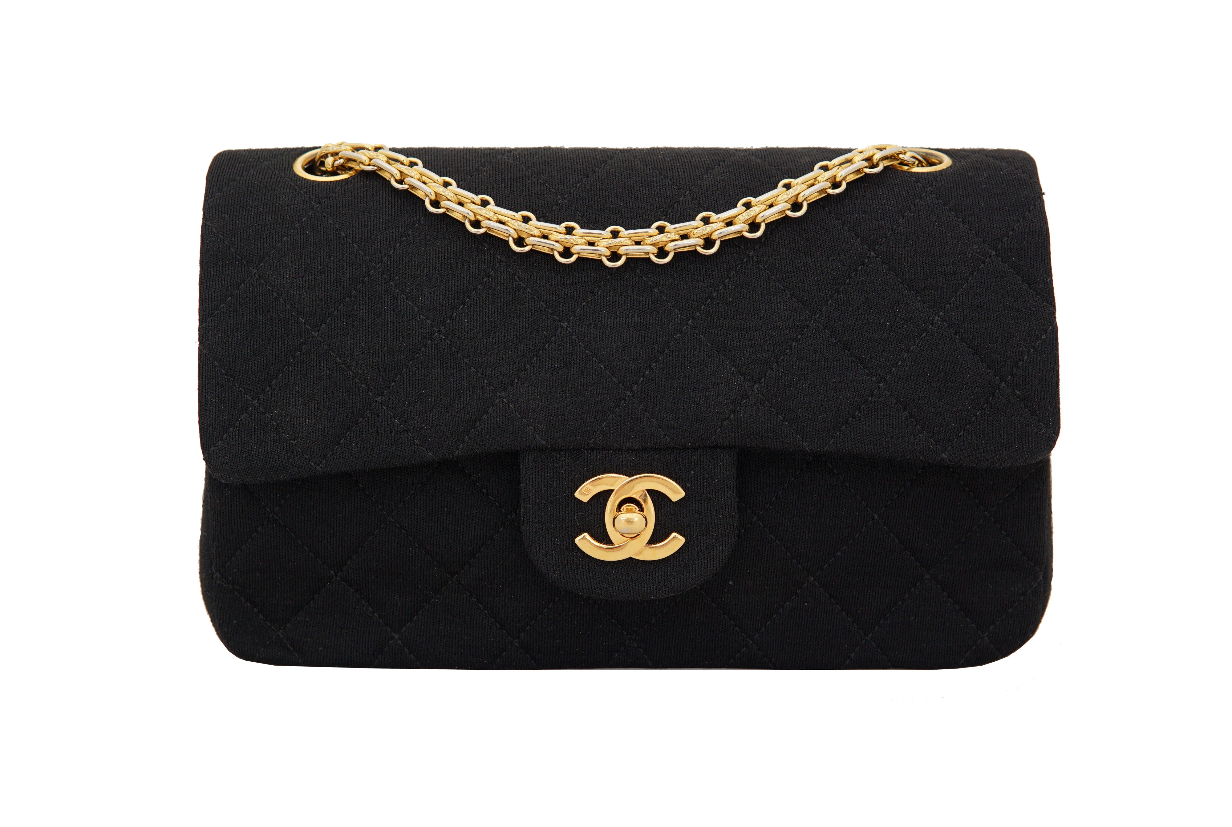 CHANEL VINTAGE 2.55 BAG - Classic Quilted Jersey in Black - Vintage District