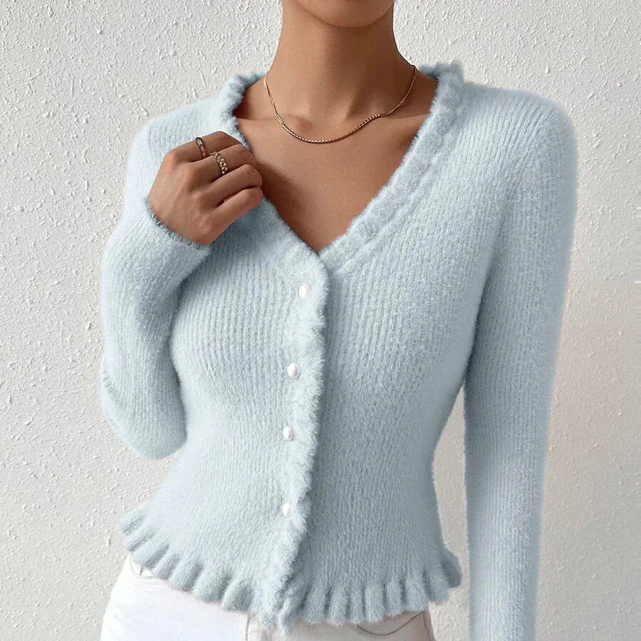 Product Image for Luvik | Tyylikäs Syksy Cardigan With Frill Hem For Elegant Style For Women, Vauvan sininen / 2XL