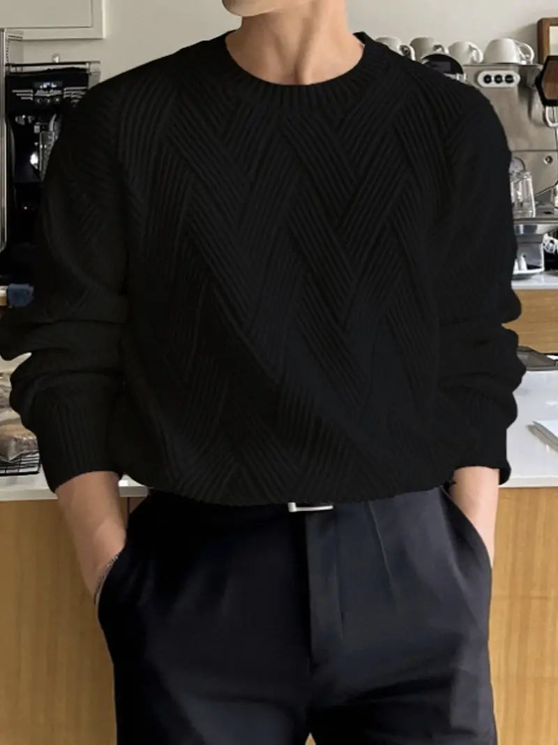 Product Image for Luvik | Strukturierter Herbstpullover Mit Rippenbesatz Für Herren, Schwarz / S
