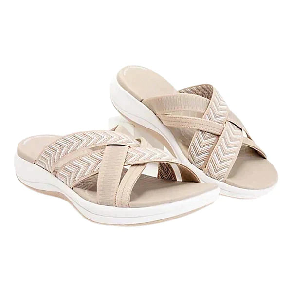 Product Image for Luvik | Slip on Sandals Yli ristikkäiset nauhat muotoiltu pohja pehmustettu pohja mukava arkivaatetus, Beige / 6