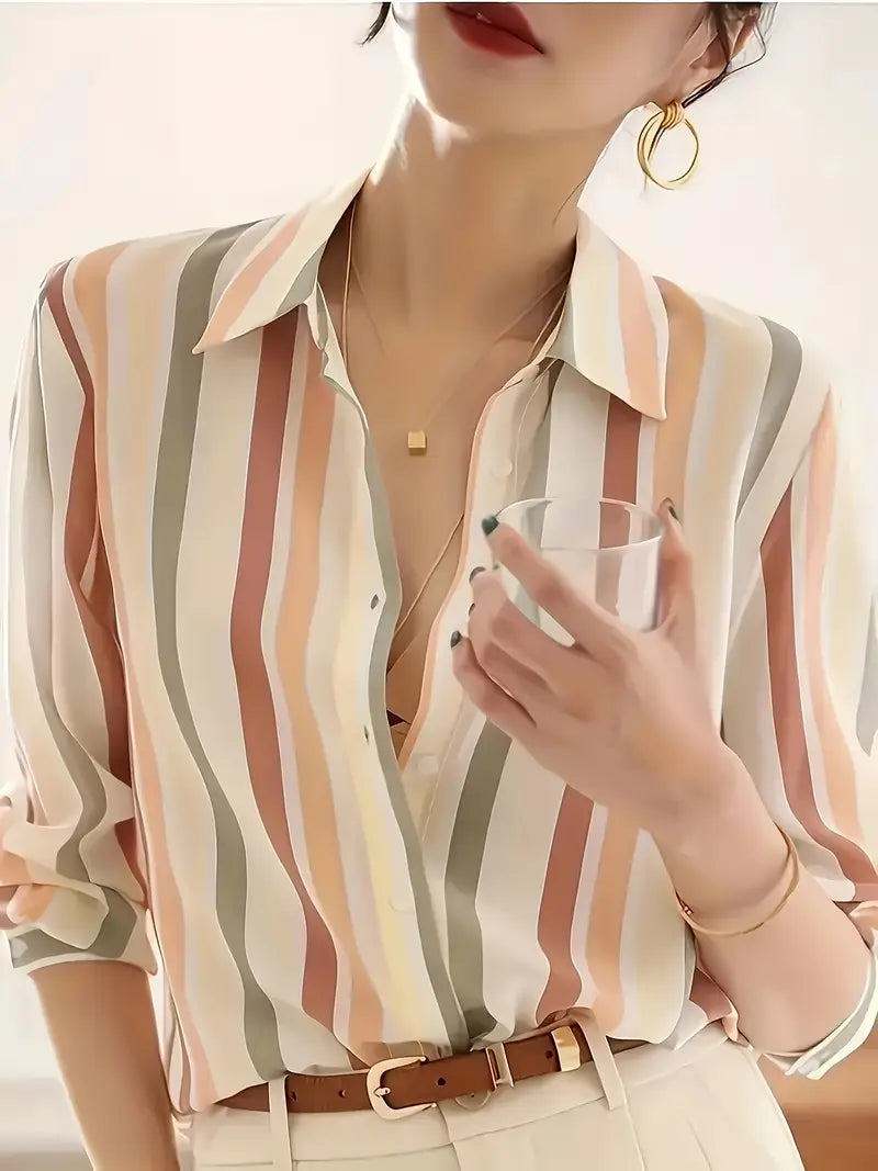 Product Image for Luvik | Rentot Raidalliset Napit Blusa, Mandariininpunainen / L