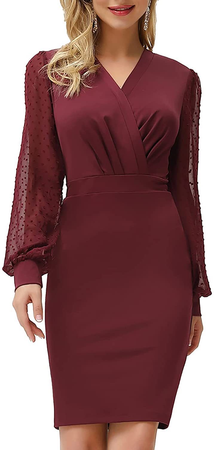 Product Image for Luvik | V-kaula Tiukasti Ommeltu Panssihame: Naisille Muoti Rennon Tyylin Pitkähiha Kleid, Burgundy / M
