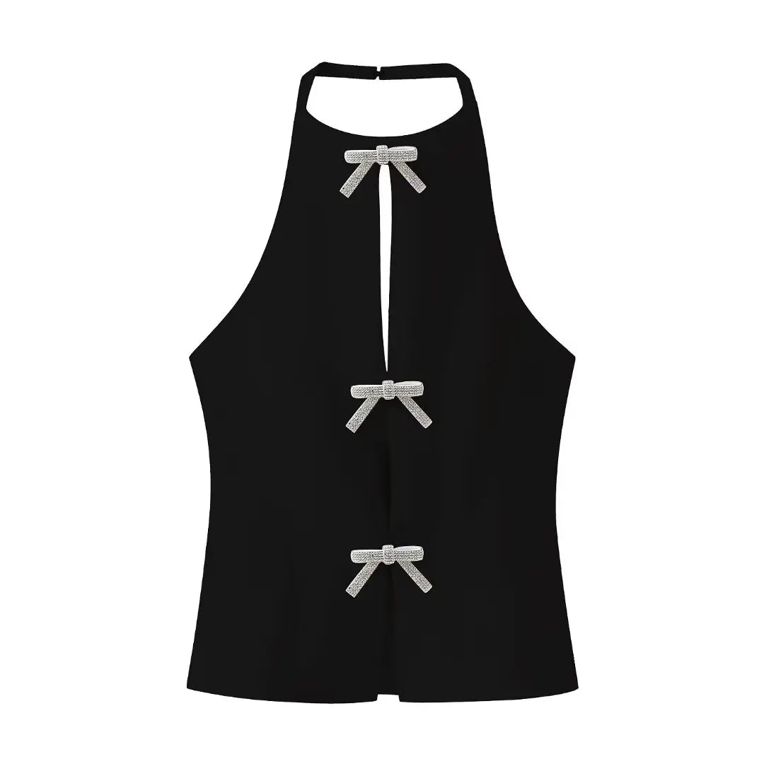 Product Image for Luvik | Silvester Top, Rückenfreies Neckholder Top Mit Glitzernden Schleifendetails, Schwarz / M