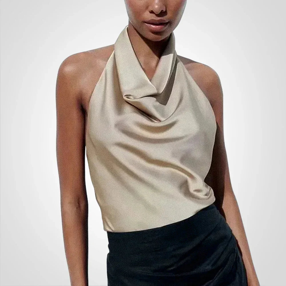 Product Image for Luvik | Satin Crop Top With Neckholder, Khaki / M