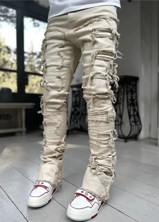 Product Image for Luvik | Distressed Straight Fit Jeans Für Herren Streetwear Stil, Camouflage Hellbraun / S