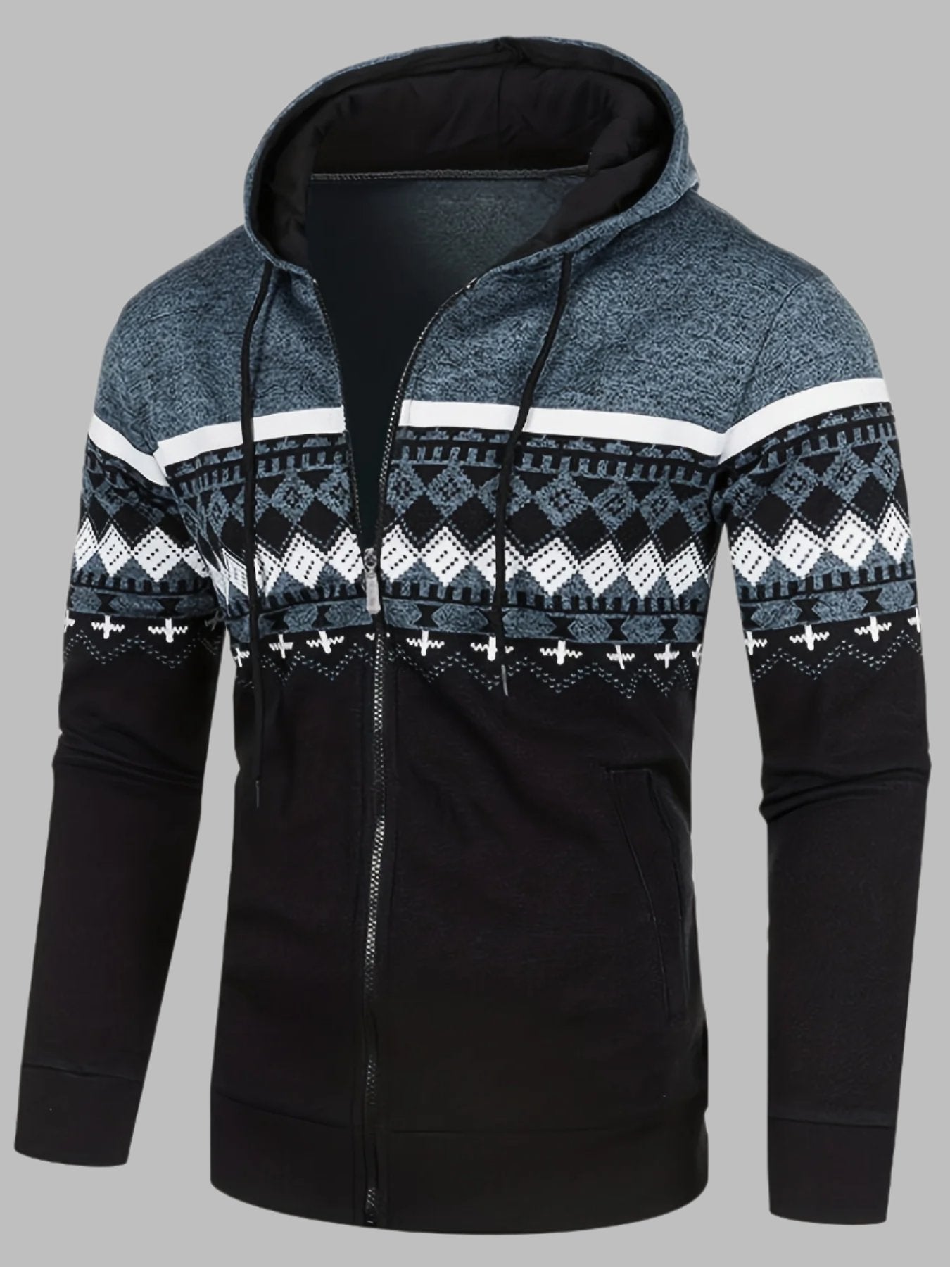 Product Image for Luvik | Miesten huppari norjalaisella neulekuviolla ja vetoketjulla, Tummansininen / XXXL