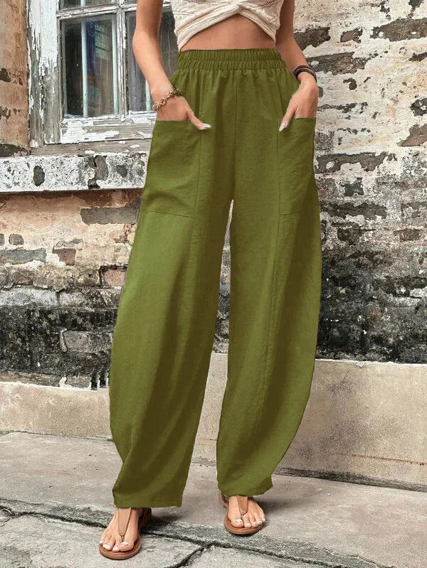 Product Image for Luvik | Tila ja Kaurahousut Korkealla Joustavalla Vyötäröllä, Tummanvihreä / M