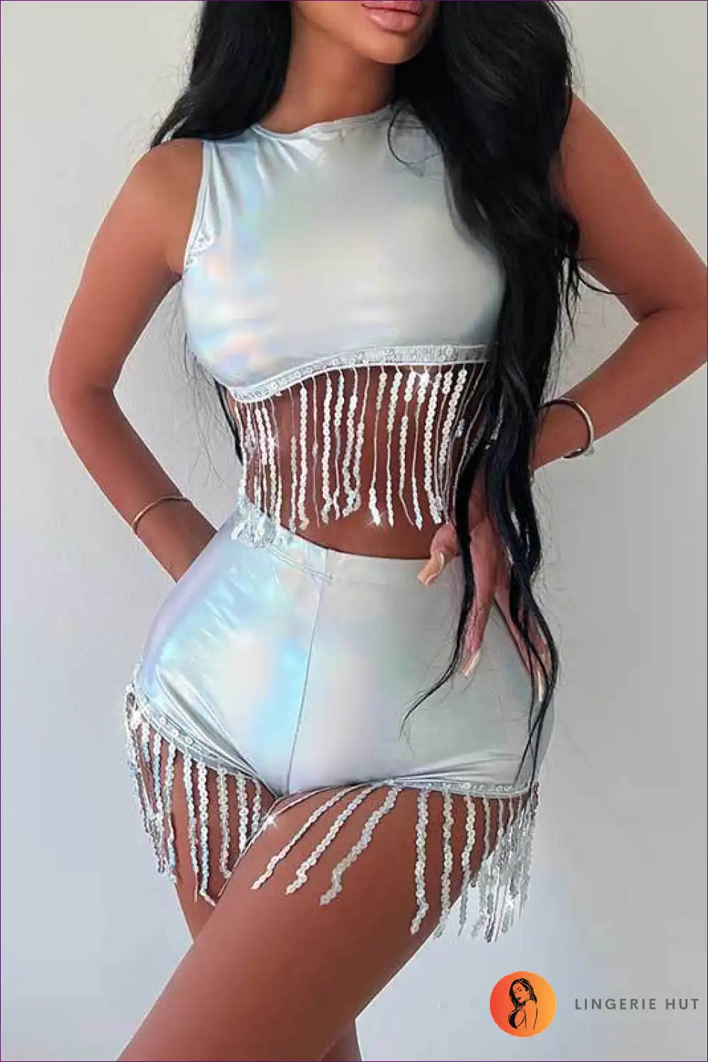 Product Image for Luvik | Laser Luxe Fringe Kaksiosainen - Kimallus jokaisessa liikkeessä!, L / Hopea
