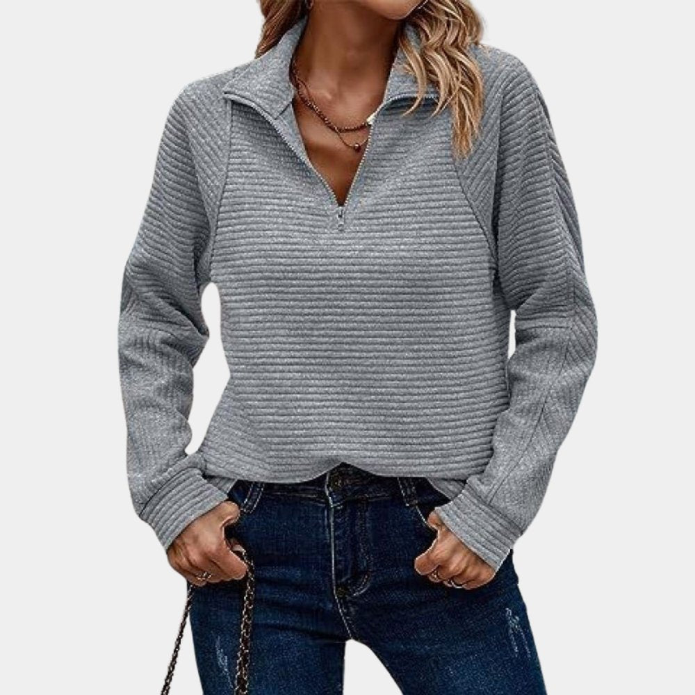 Product Image for Luvik | Vetoketjupaita Ribbed neule Pehmeä kangas Rentoa Kevyt kerros, Harmaa / XL
