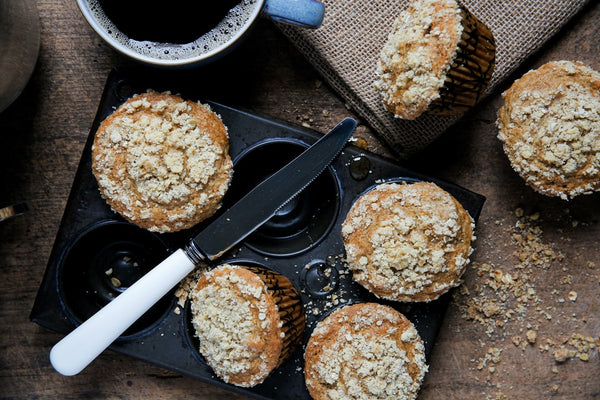 Muffins in a metal muffin tray