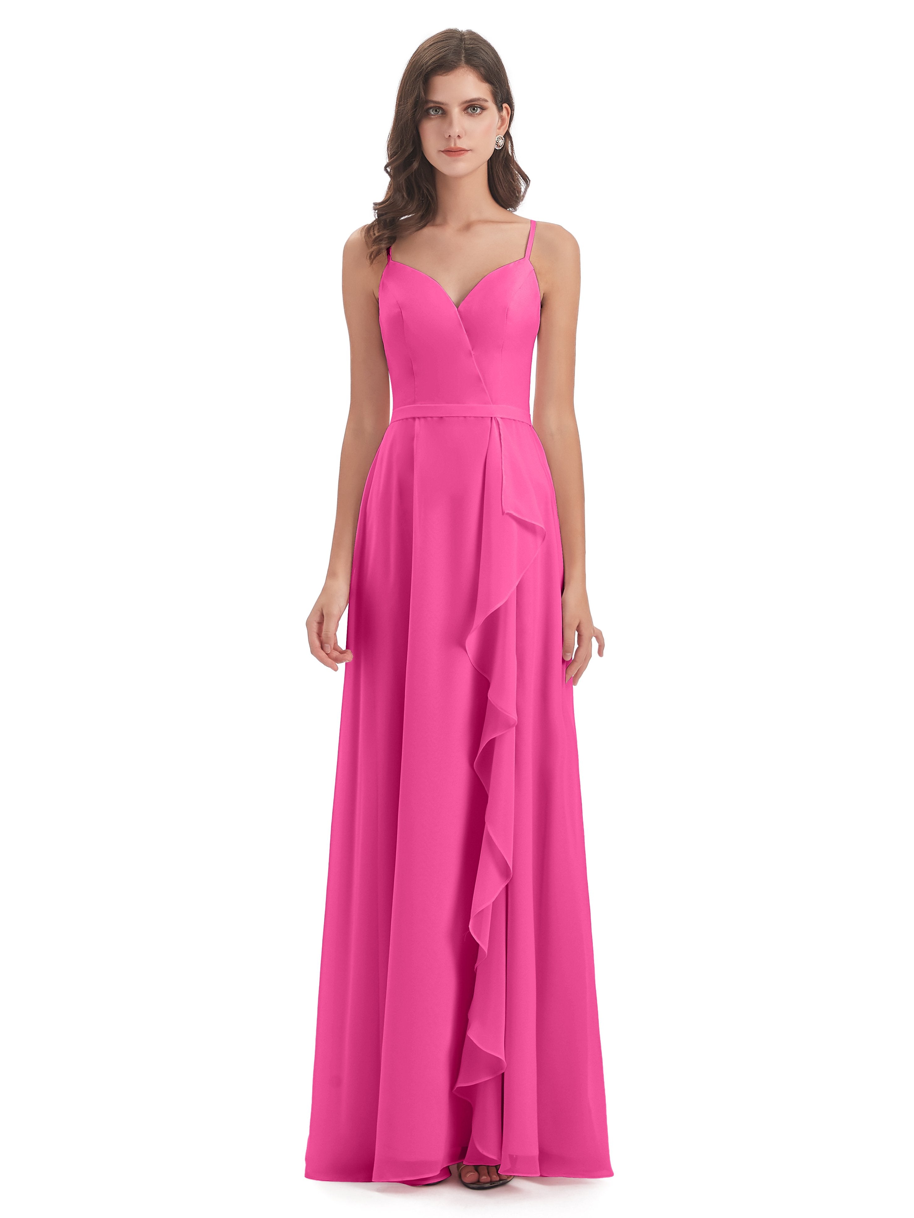 Delilah Chiffon Spaghetti Straps Long Elegant Bridesmaid Dresses 3057