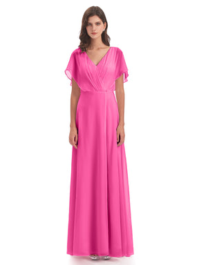 Emily Modest Chiffon Split Long Bridesmaid Dresses