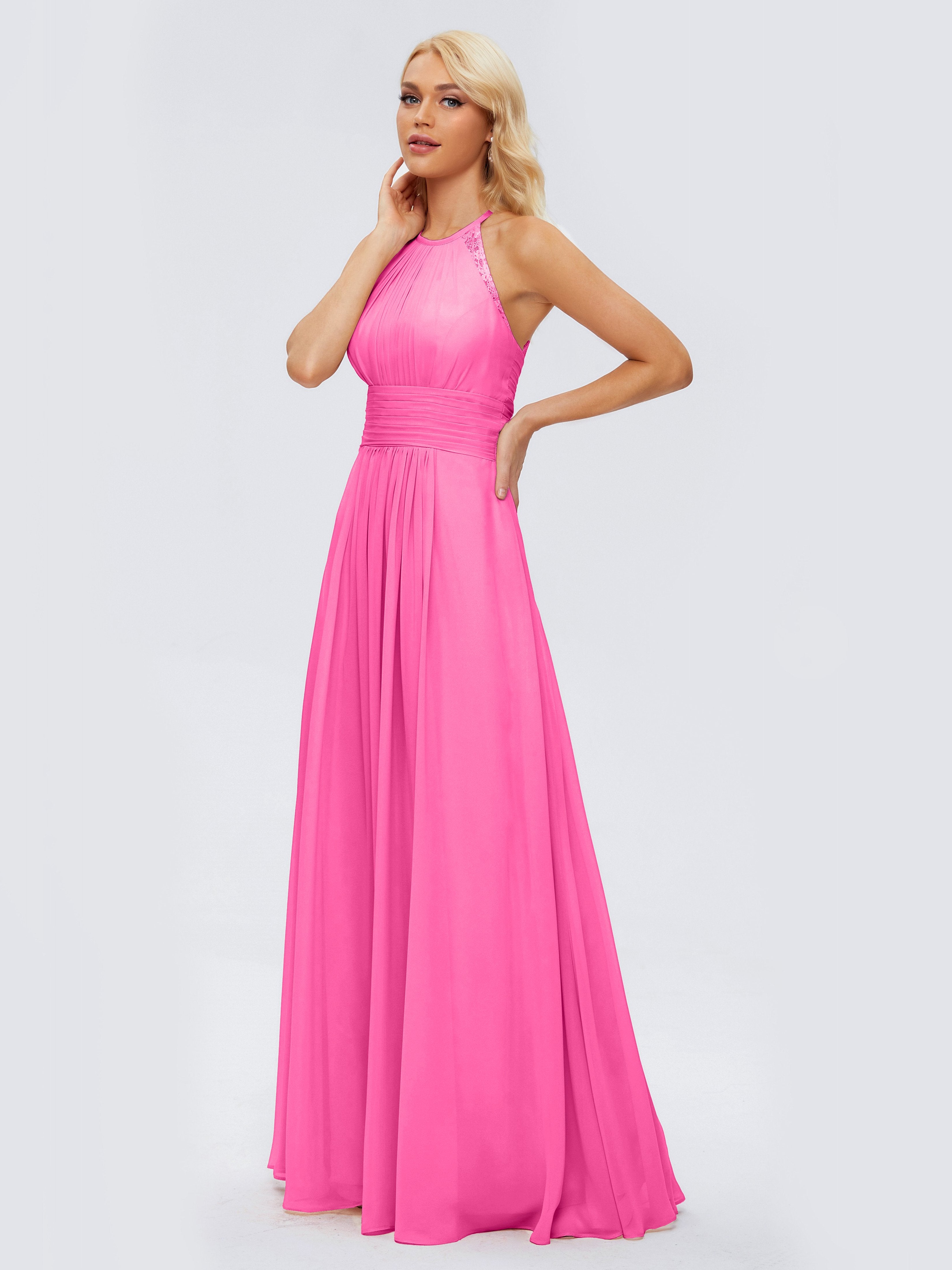 Arya Unique Halter Chiffon Long Bridesmaid Dresses 3329