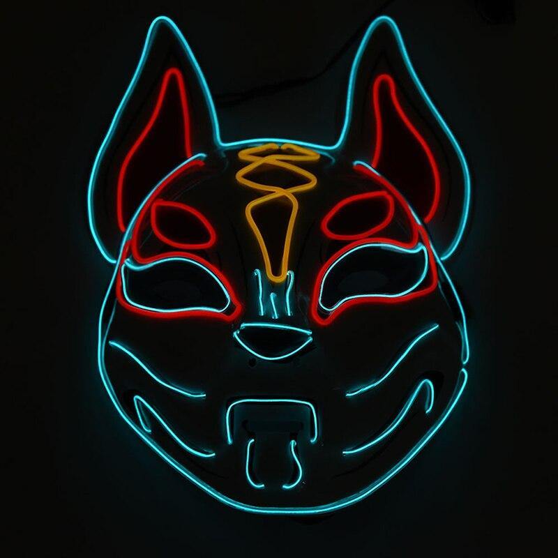 Anime Decor Japanese Fox Mask Neon Led Light Cosplay Mask Halloween Pa Masktoy