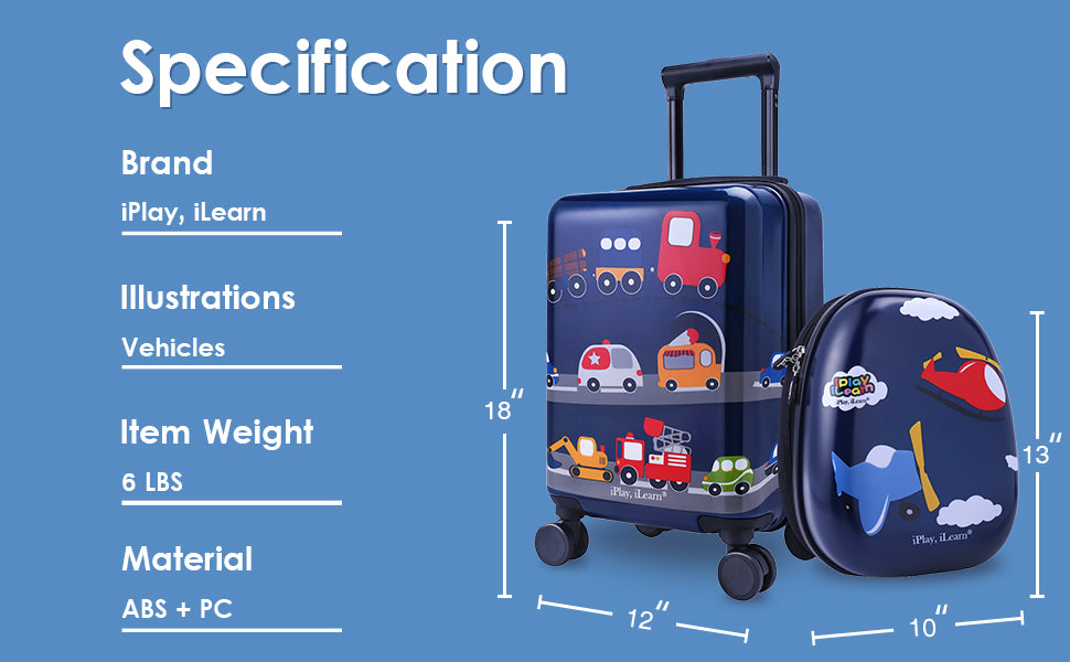 iPlay, iLerarn Kids' Vehicle Blue Carry On Travel Luggage Set – iPlay  iLearn Toys