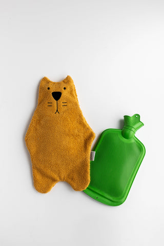 orange cat cotton cover with green hot water bottle for adults and teenagers