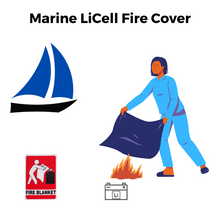 Load image into Gallery viewer, Perfect for a boat this is a Marine LiCell Fire Blanket Cover Orange available in 3 sizes. Most people do not think about special gear for Lithium batteries. This blanket could help smother a fire. 
