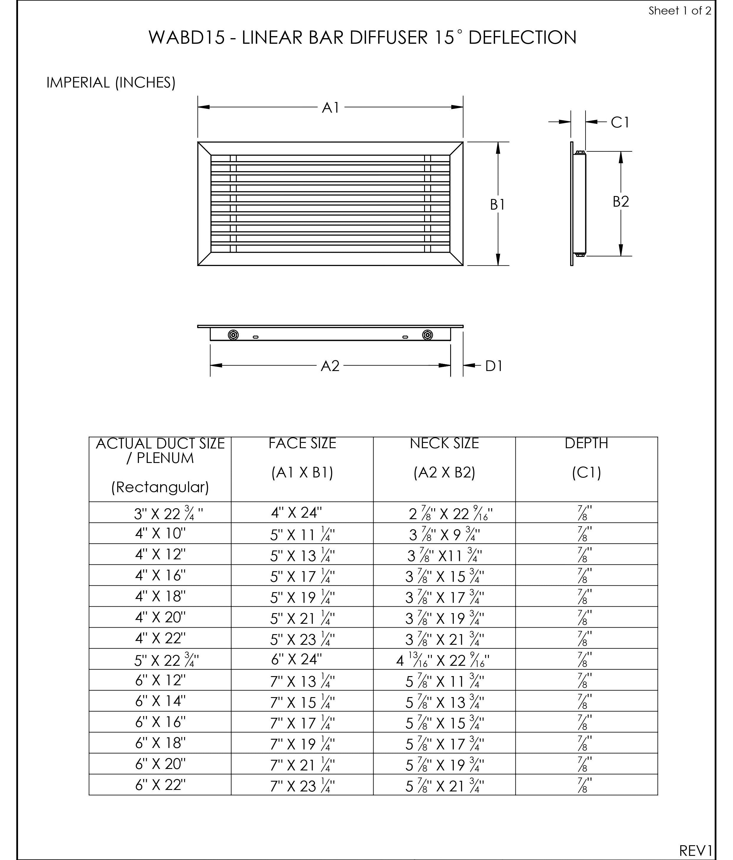 Linear Bar Grille Size Chart