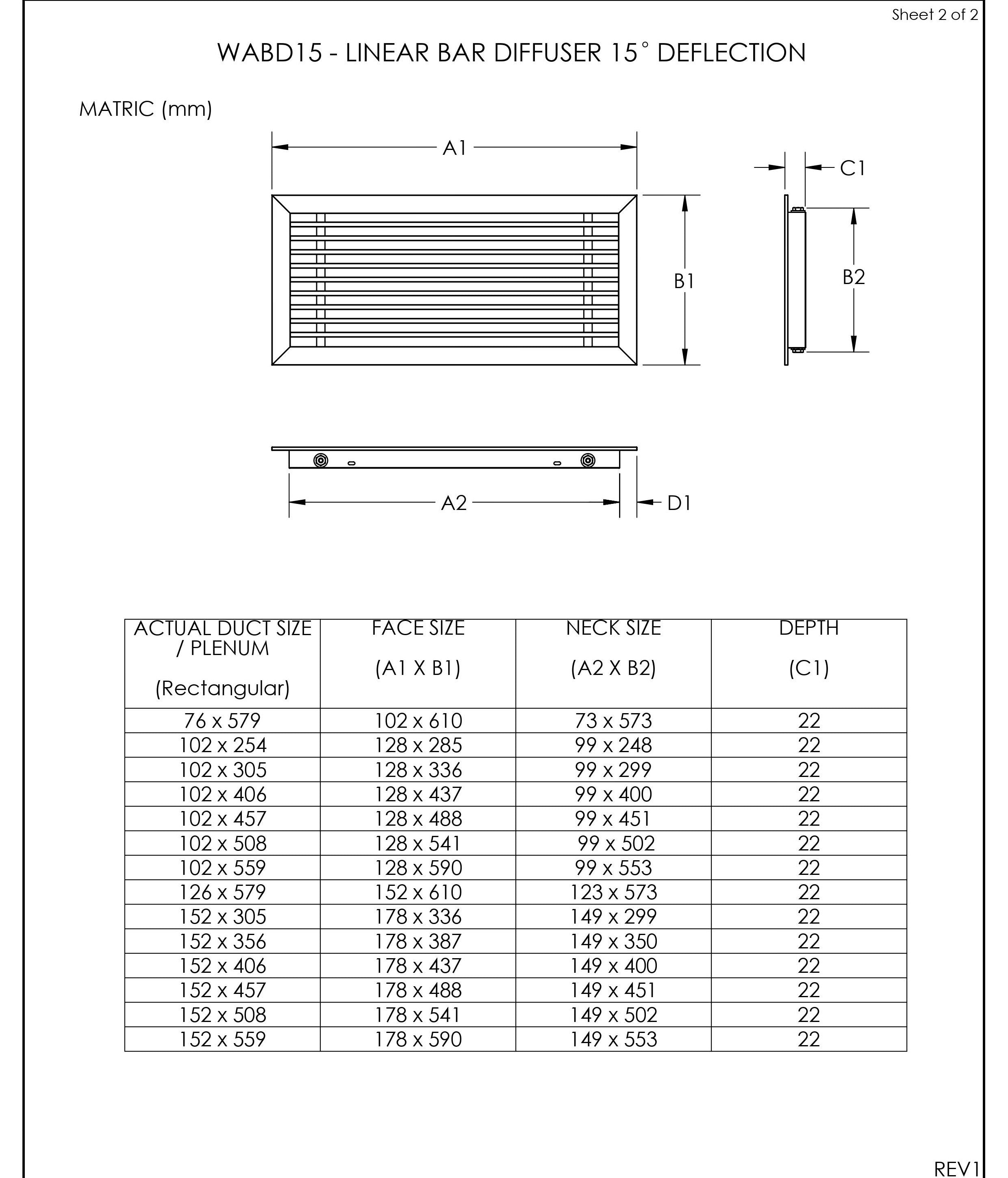 Linear Bar Grille Size Chart