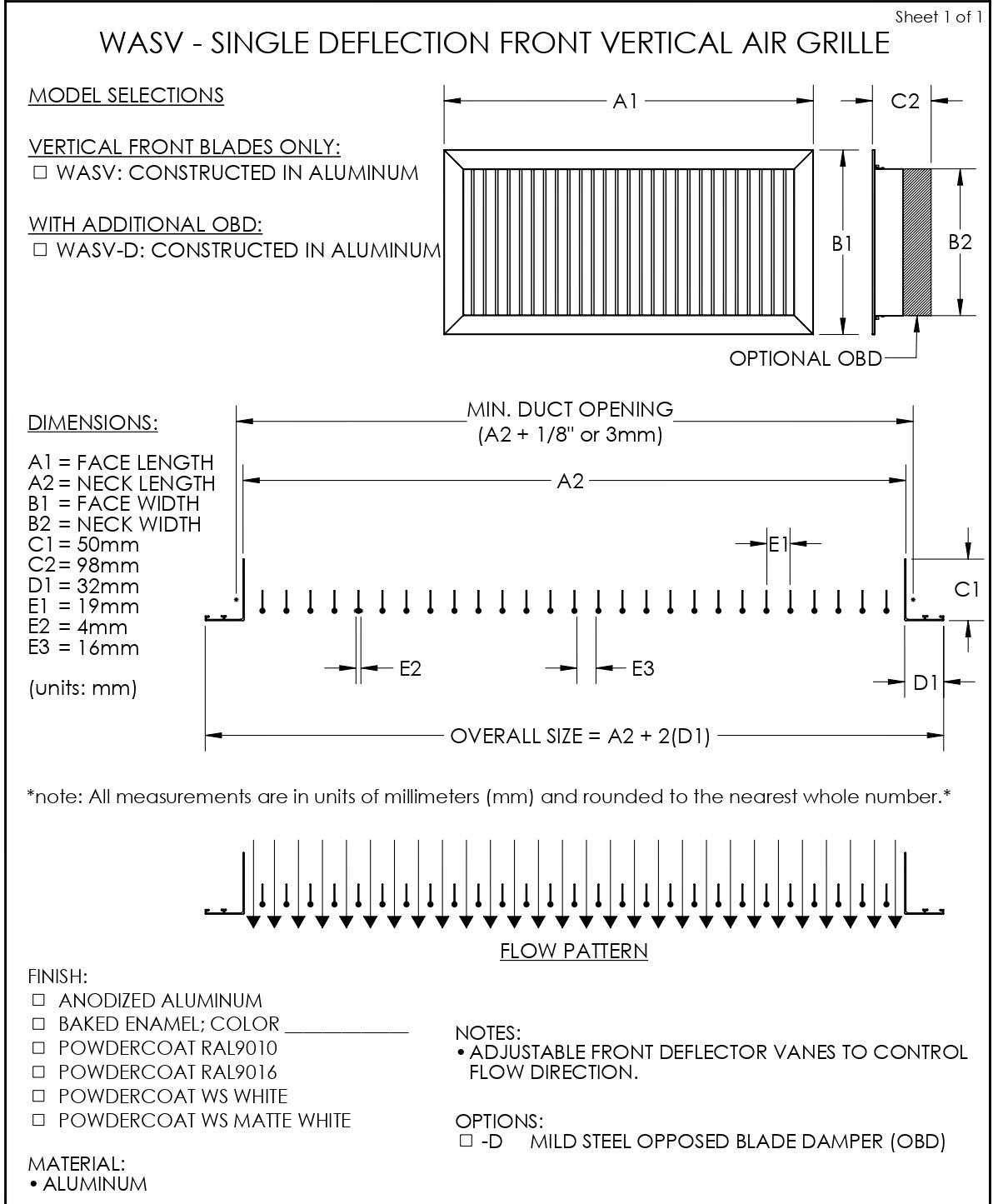 Single deflection grille (vertical blades)