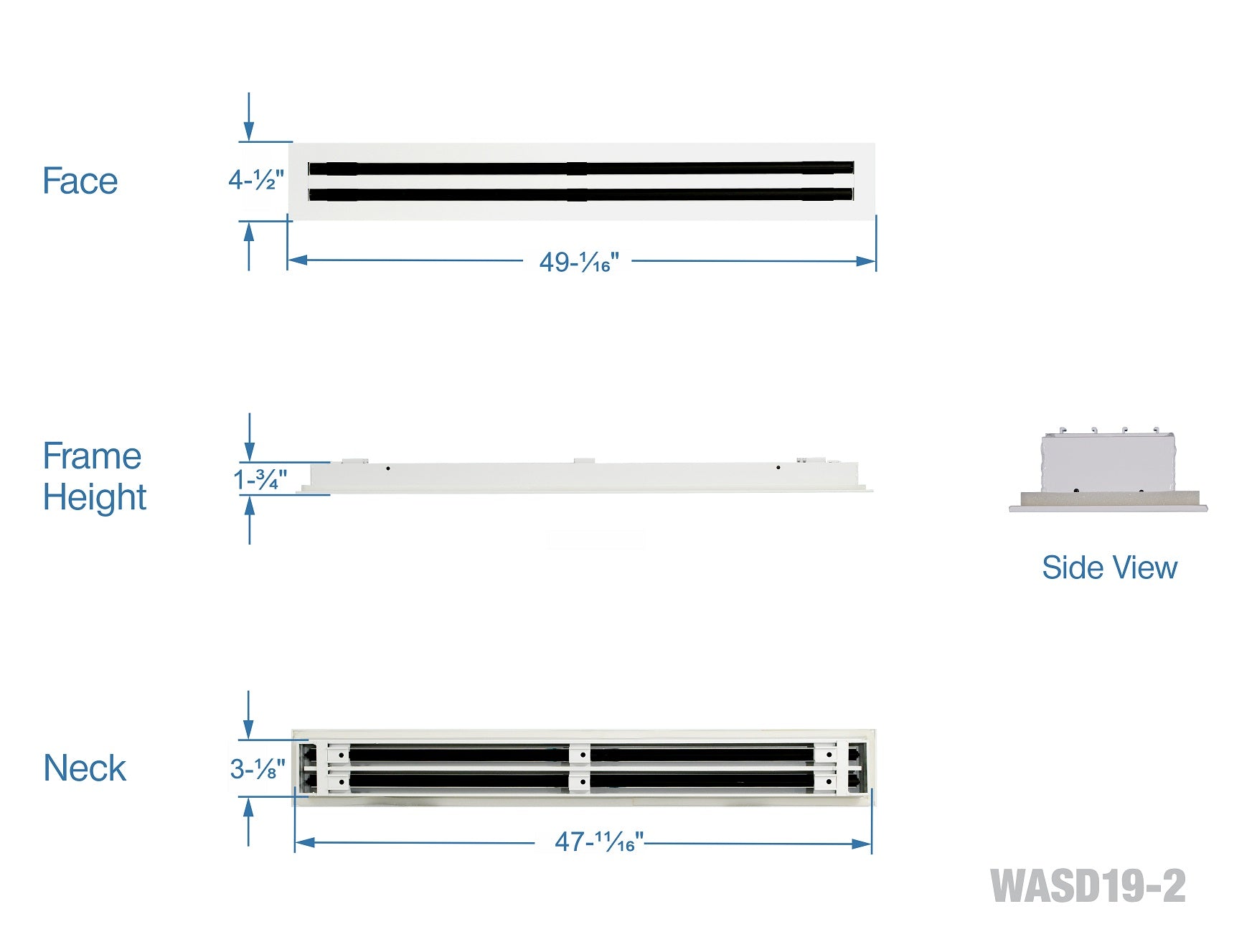 48" Linear Slot Diffuser HVAC air vent cover - 2 slots - white