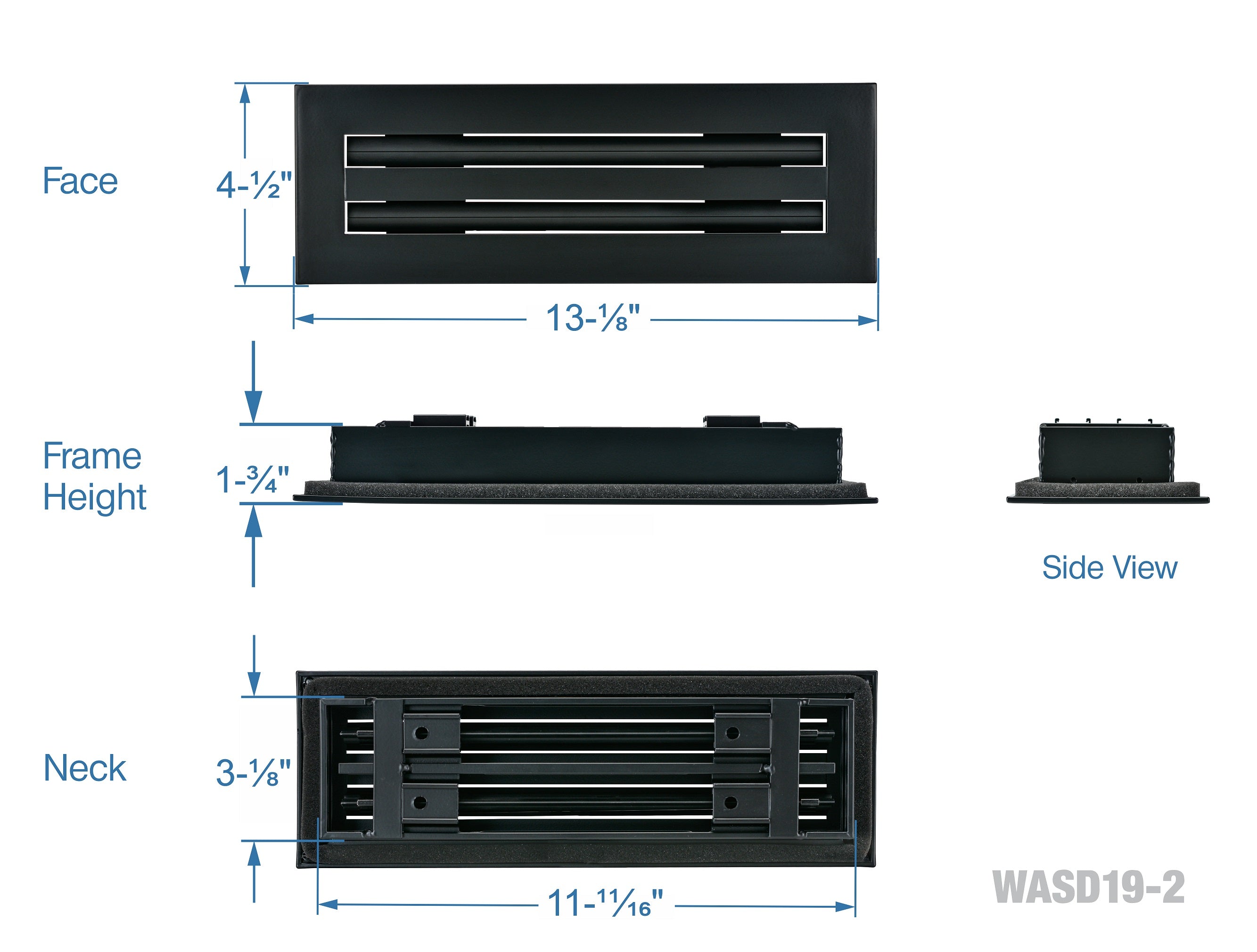 12" Linear Slot diffuser air vent cover - black 2 slots