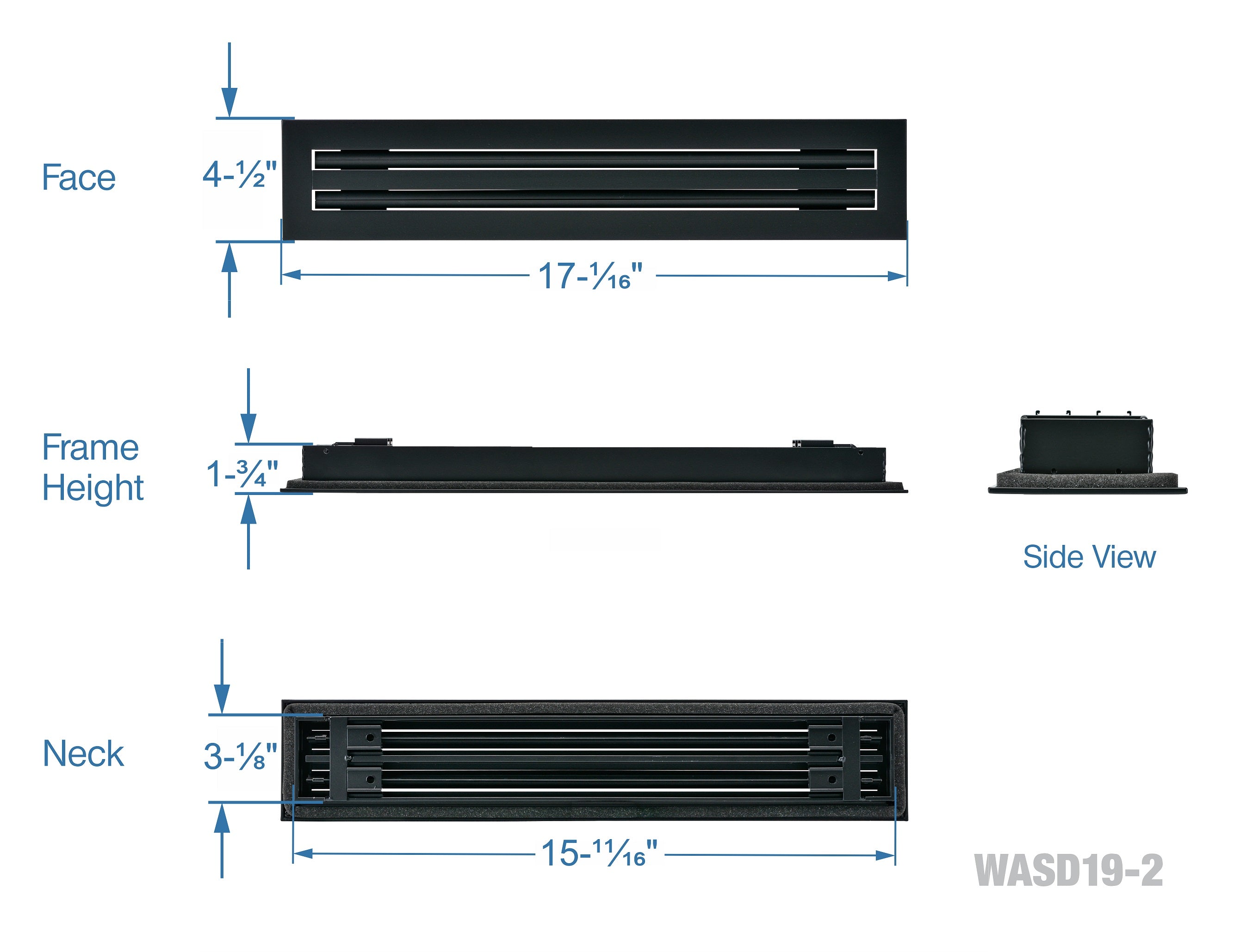 16" Linear Slot Diffuser air vent cover - 2 slots - black